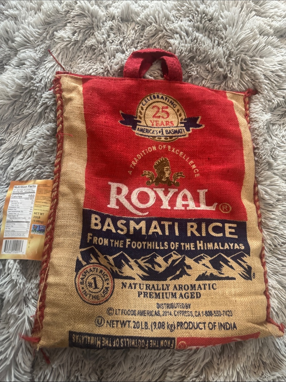 Basmati Rice Jute Carry Bag - Red & Tan
